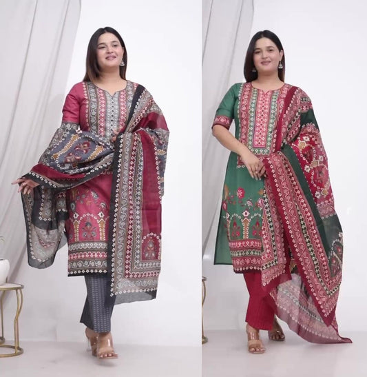 Plus Size Comfortable Cotton 3 Pcs Punjabi Suit With Dupatta [ Export Quality]