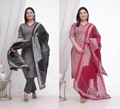 Plus Size Comfortable Cotton 3 Pcs Punjabi Suit With Dupatta [ Export Quality]