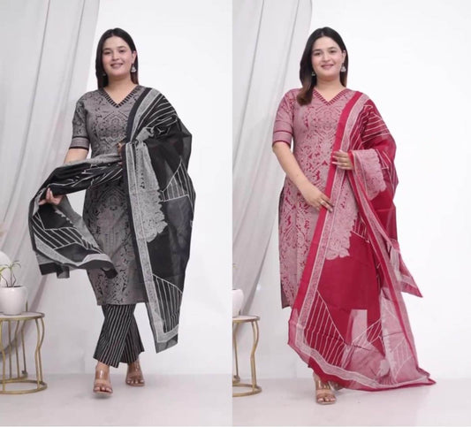 Plus Size Comfortable Cotton 3 Pcs Punjabi Suit With Dupatta [ Export Quality]