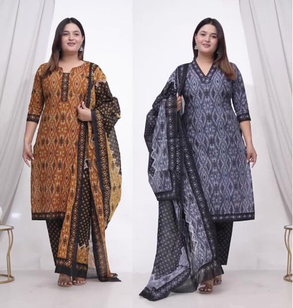 Plus Size Comfortable Cotton 3 Pcs Punjabi Suit With Dupatta [ Export Quality]