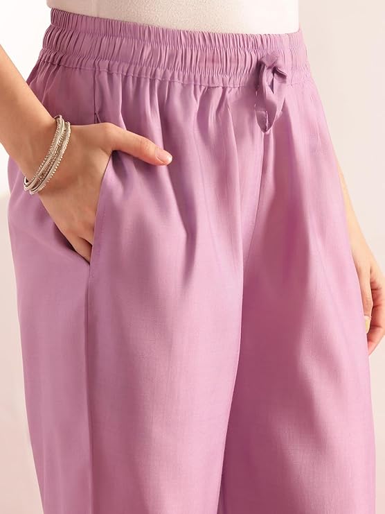 Lavender Mul Chanderi Embroidered 3 Pcs Punjabi Suit with Linings