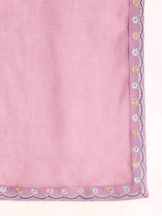 Lavender Mul Chanderi Embroidered 3 Pcs Punjabi Suit with Linings