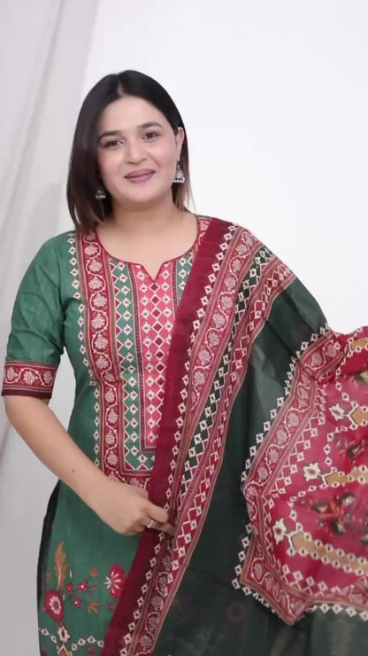 Plus Size Comfortable Cotton 3 Pcs Punjabi Suit With Dupatta [ Export Quality]