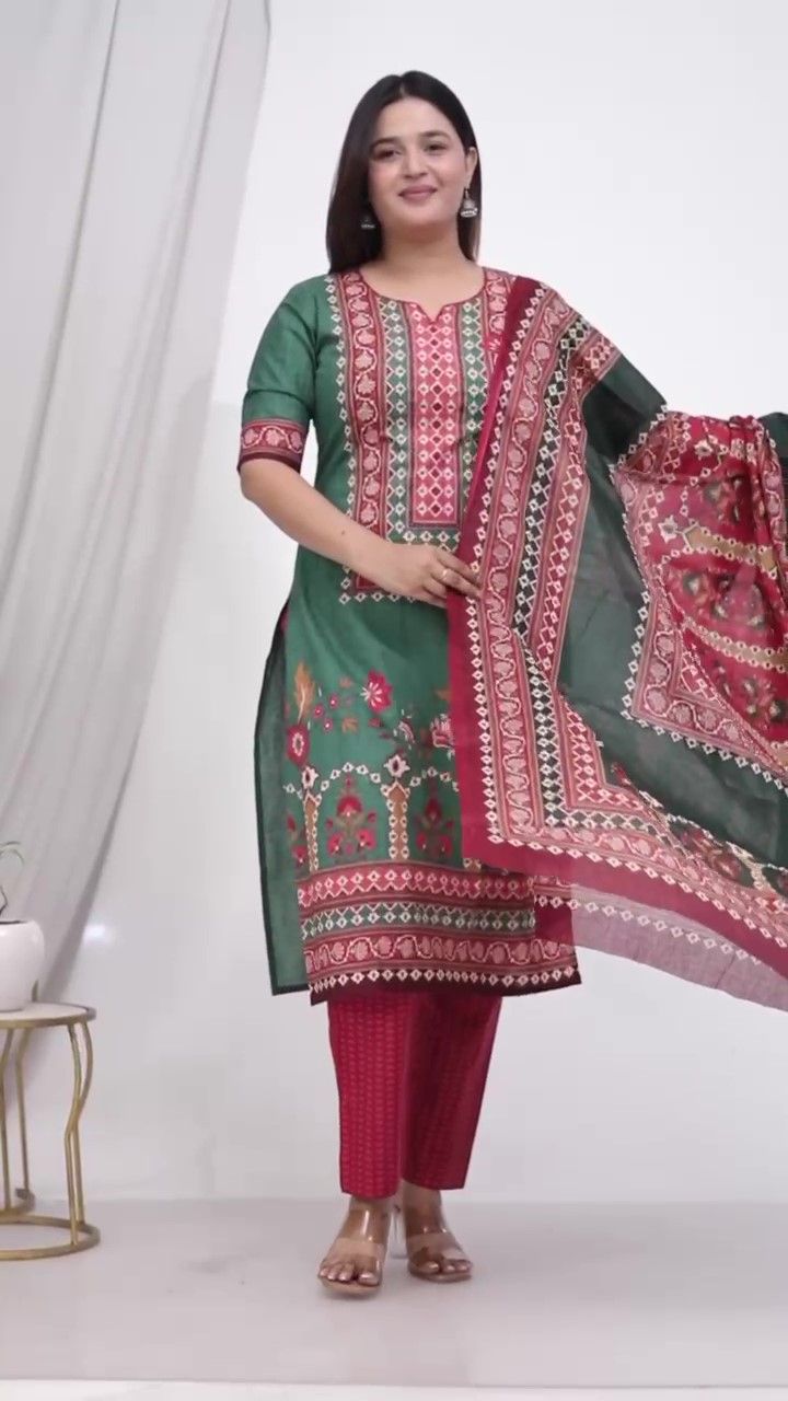 Plus Size Comfortable Cotton 3 Pcs Punjabi Suit With Dupatta [ Export Quality]