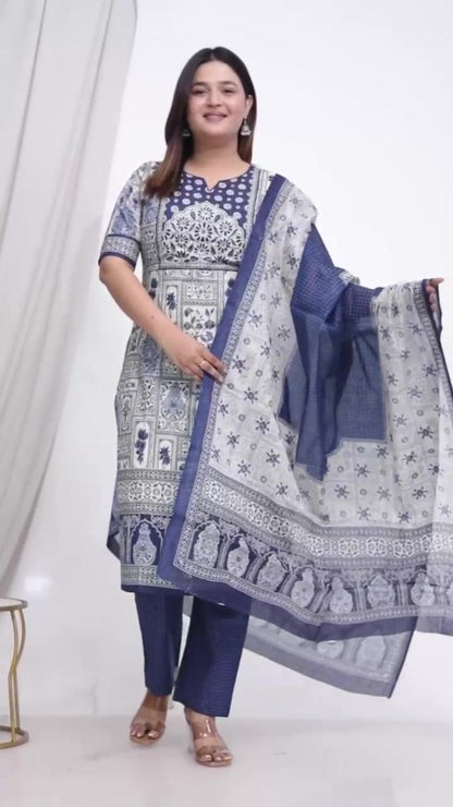 Plus Size Comfortable Cotton 3 Pcs Punjabi Suit With Dupatta [ Export Quality]