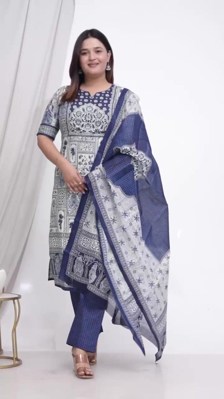 Plus Size Comfortable Cotton 3 Pcs Punjabi Suit With Dupatta [ Export Quality]