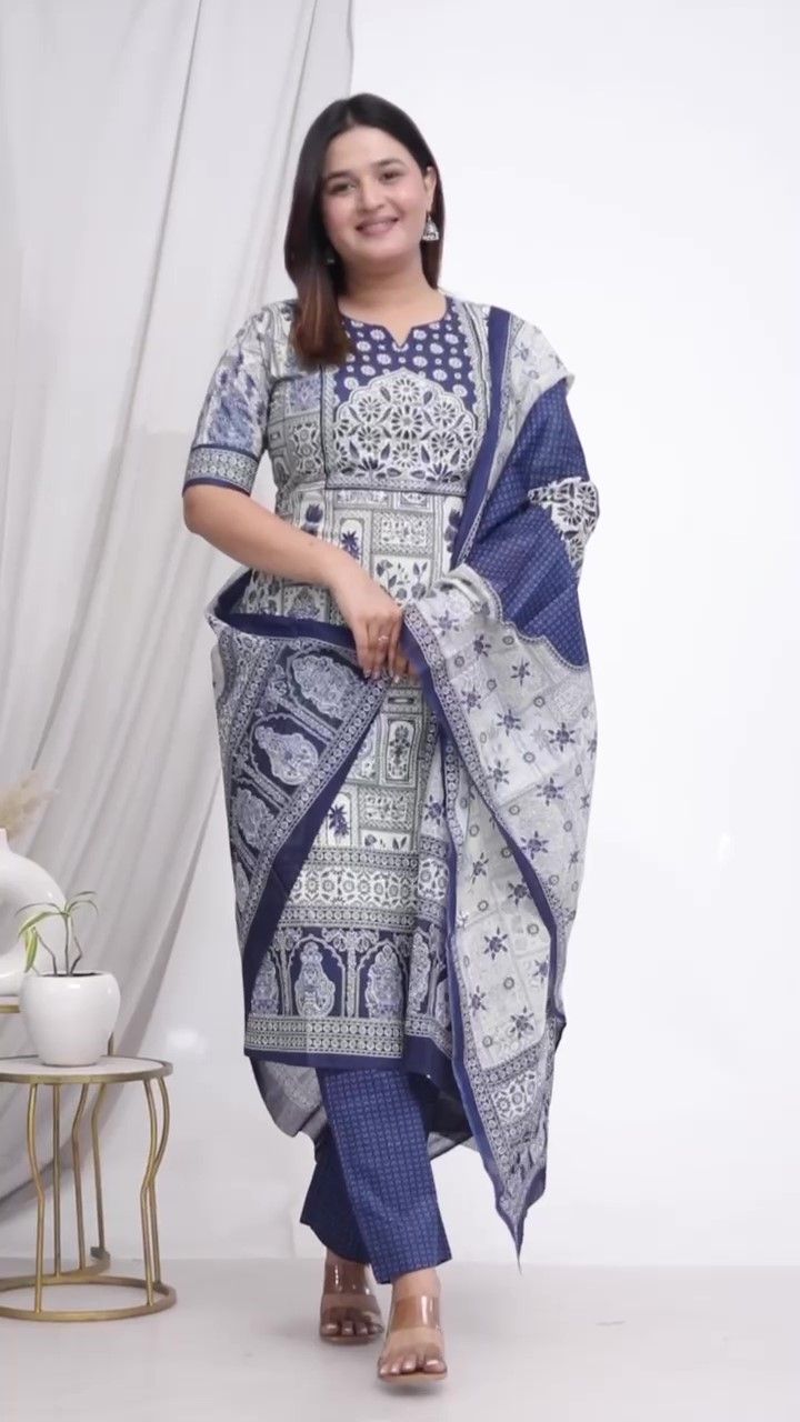 Plus Size Comfortable Cotton 3 Pcs Punjabi Suit With Dupatta [ Export Quality]
