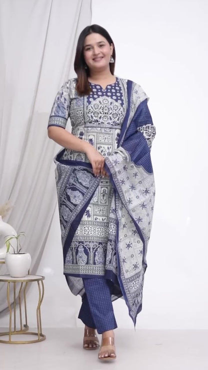 Plus Size Comfortable Cotton 3 Pcs Punjabi Suit With Dupatta [ Export Quality]