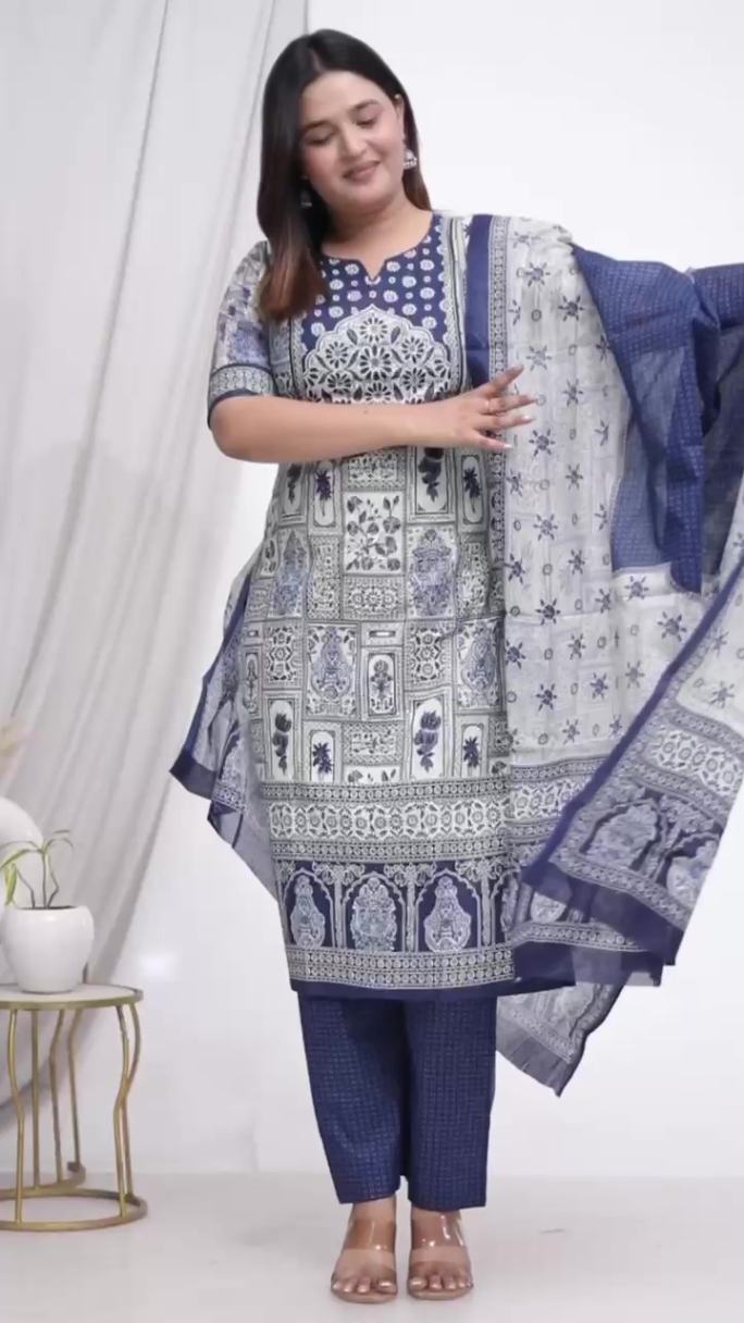 Plus Size Comfortable Cotton 3 Pcs Punjabi Suit With Dupatta [ Export Quality]