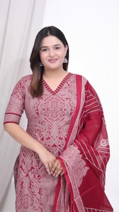 Plus Size Comfortable Cotton 3 Pcs Punjabi Suit With Dupatta [ Export Quality]