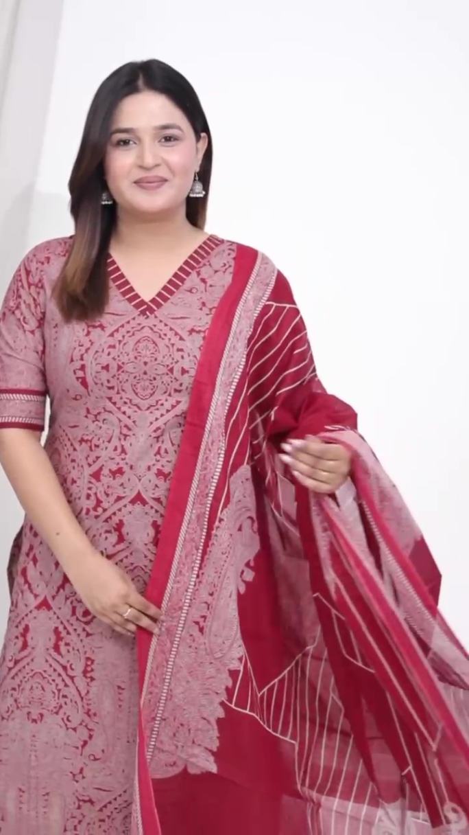 Plus Size Comfortable Cotton 3 Pcs Punjabi Suit With Dupatta [ Export Quality]