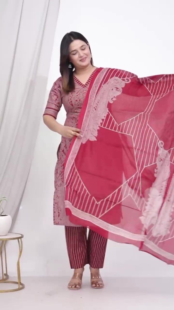 Plus Size Comfortable Cotton 3 Pcs Punjabi Suit With Dupatta [ Export Quality]