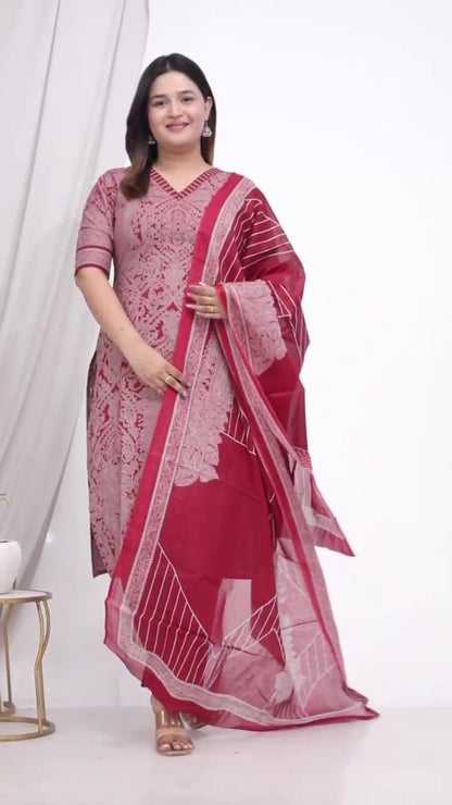 Plus Size Comfortable Cotton 3 Pcs Punjabi Suit With Dupatta [ Export Quality]