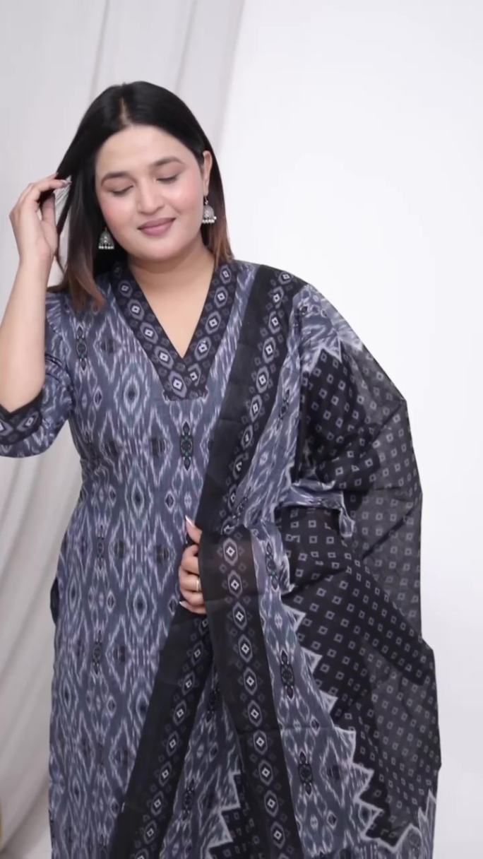 Plus Size Comfortable Cotton 3 Pcs Punjabi Suit With Dupatta [ Export Quality]