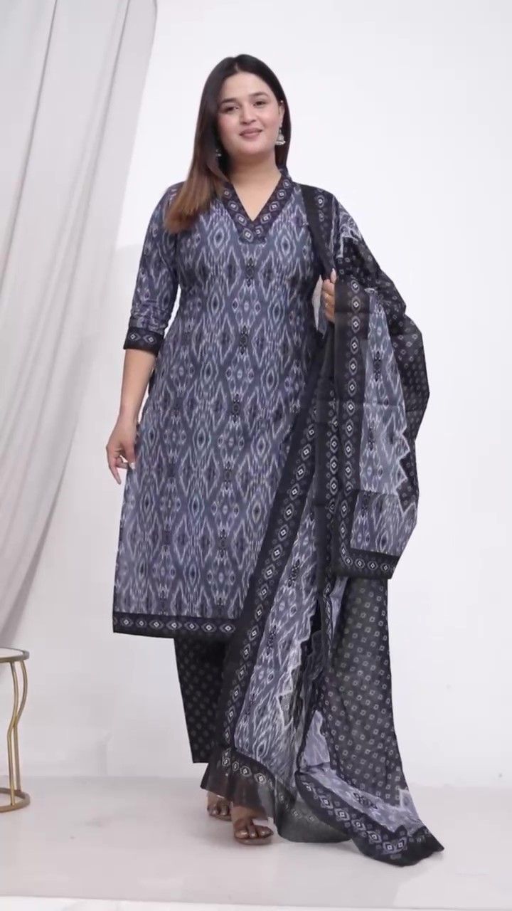 Plus Size Comfortable Cotton 3 Pcs Punjabi Suit With Dupatta [ Export Quality]