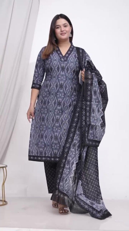 Plus Size Comfortable Cotton 3 Pcs Punjabi Suit With Dupatta [ Export Quality]