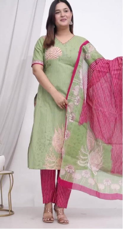 Plus Size Comfortable Cotton 3 Pcs Punjabi Suit With Dupatta [ Export Quality]