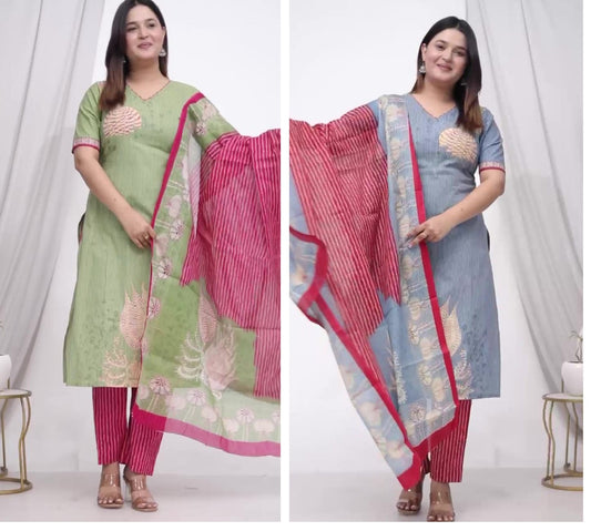 Plus Size Comfortable Cotton 3 Pcs Punjabi Suit With Dupatta [ Export Quality]
