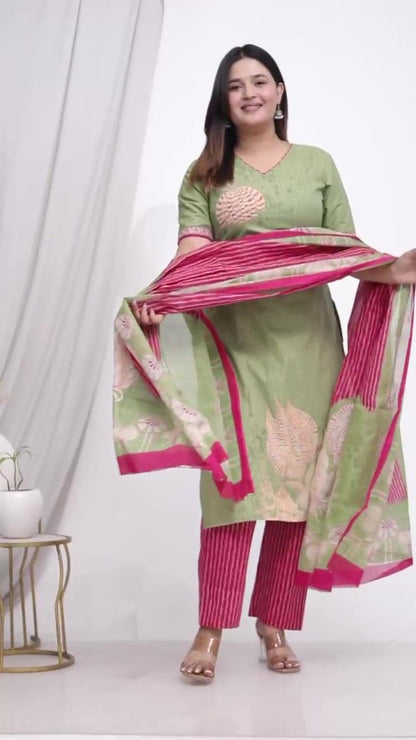 Plus Size Comfortable Cotton 3 Pcs Punjabi Suit With Dupatta [ Export Quality]