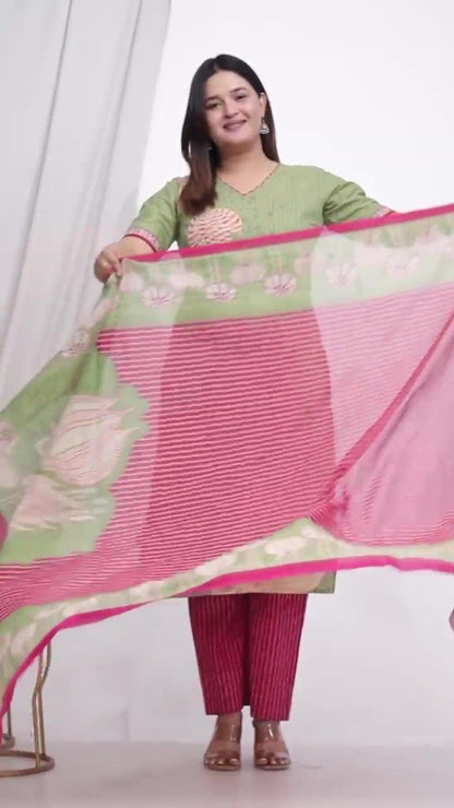 Plus Size Comfortable Cotton 3 Pcs Punjabi Suit With Dupatta [ Export Quality]