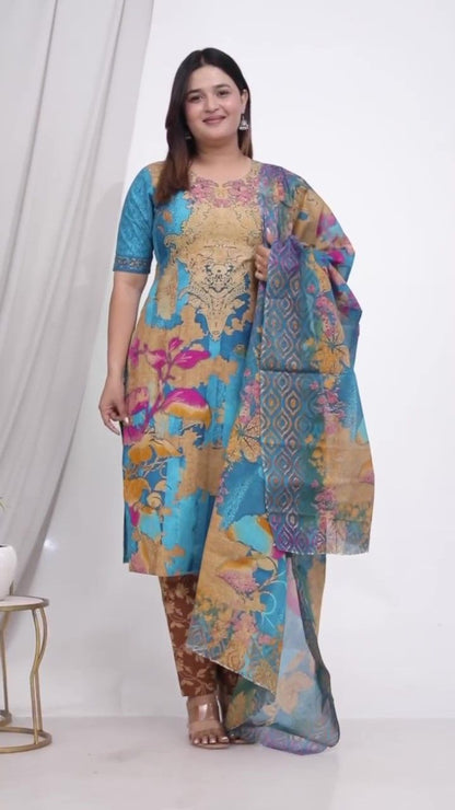 Plus Size Comfortable Cotton 3 Pcs Punjabi Suit With Dupatta [ Export Quality]