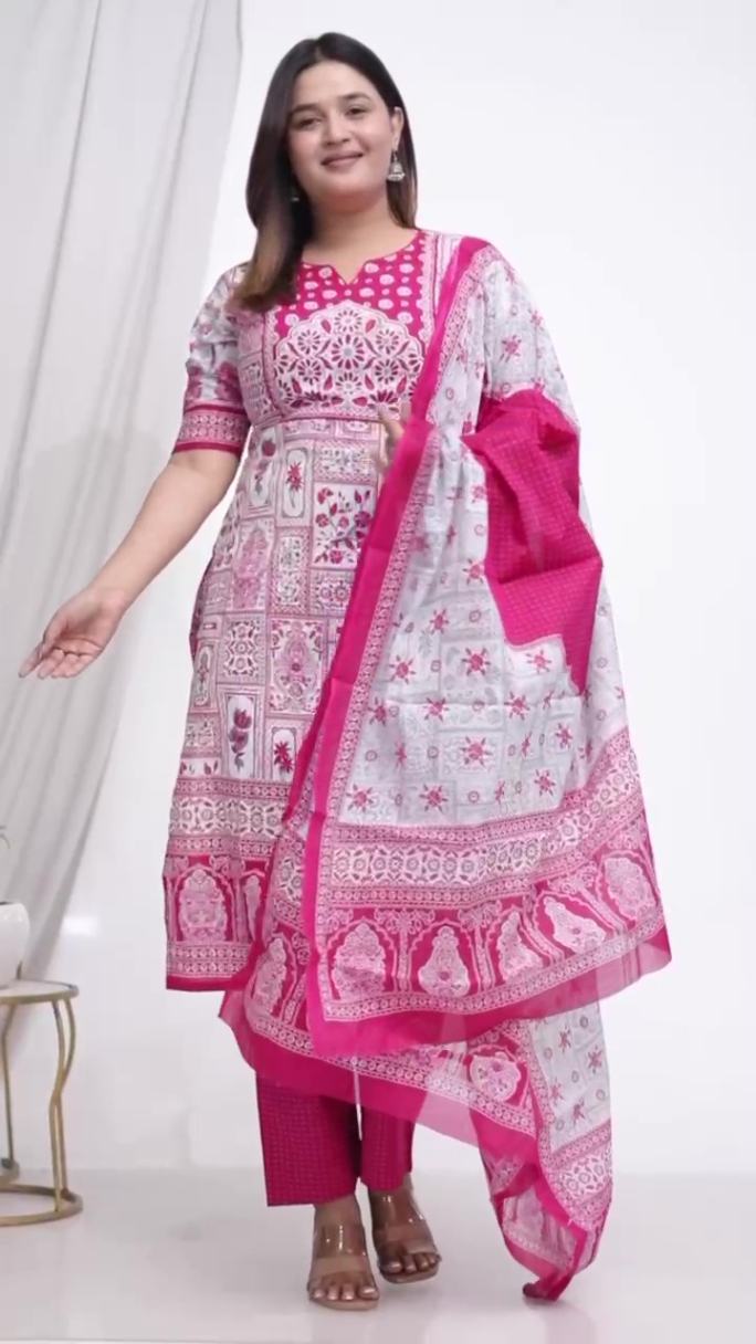 Plus Size Comfortable Cotton 3 Pcs Punjabi Suit With Dupatta [ Export Quality]