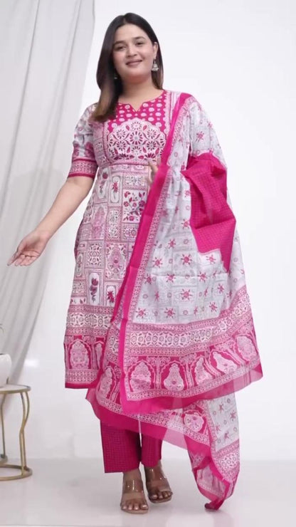 Plus Size Comfortable Cotton 3 Pcs Punjabi Suit With Dupatta [ Export Quality]