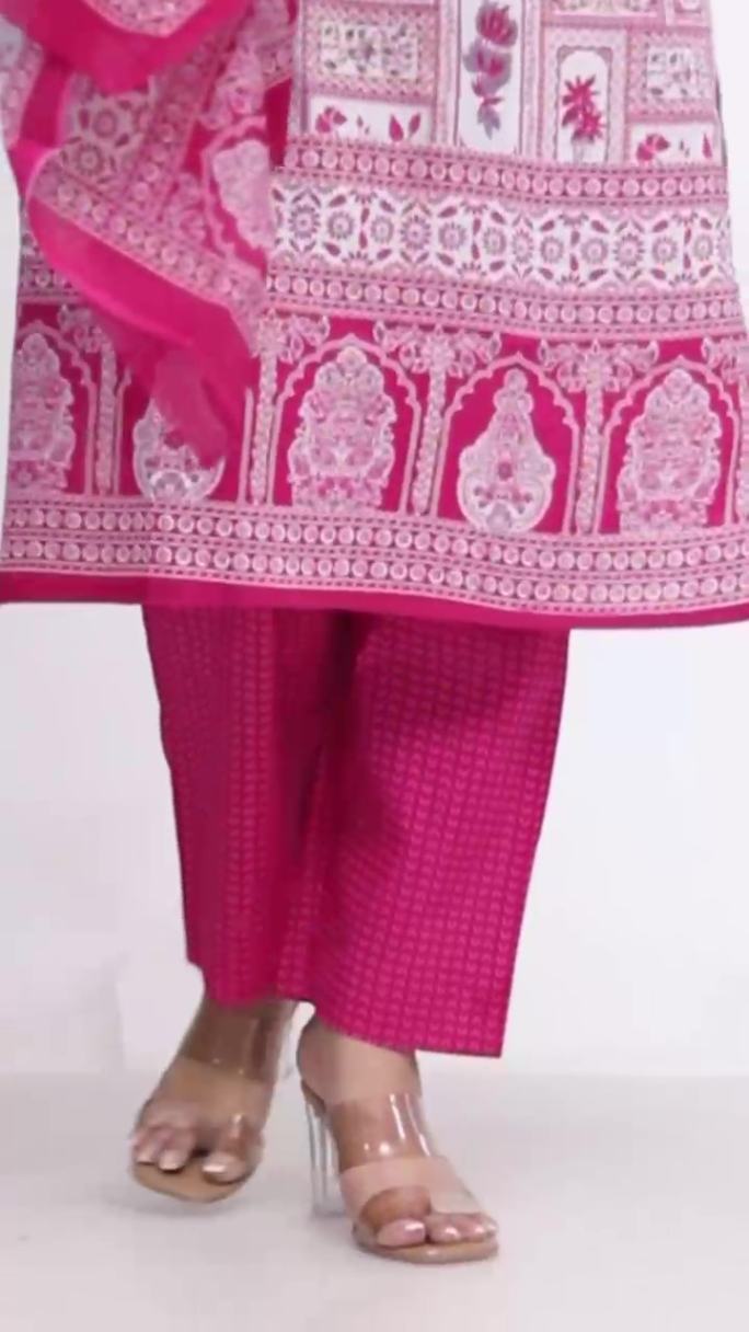 Plus Size Comfortable Cotton 3 Pcs Punjabi Suit With Dupatta [ Export Quality]