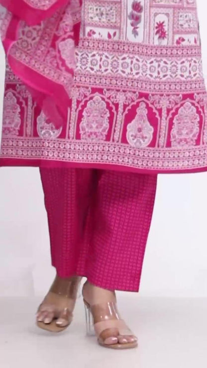 Plus Size Comfortable Cotton 3 Pcs Punjabi Suit With Dupatta [ Export Quality]