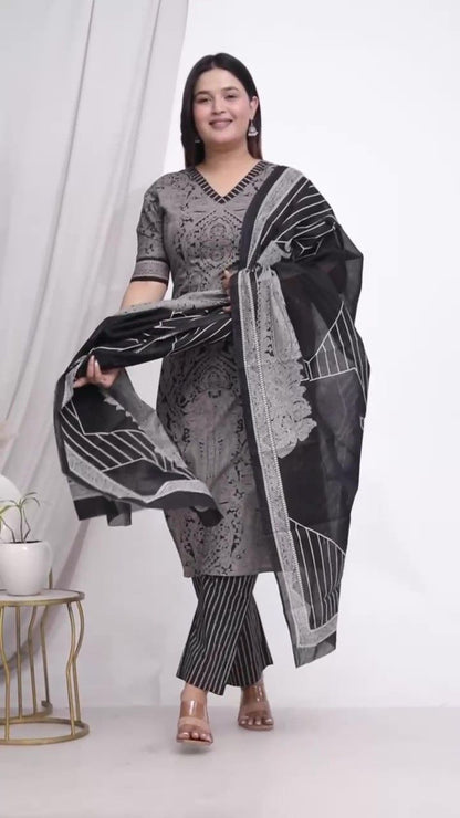 Plus Size Comfortable Cotton 3 Pcs Punjabi Suit With Dupatta [ Export Quality]