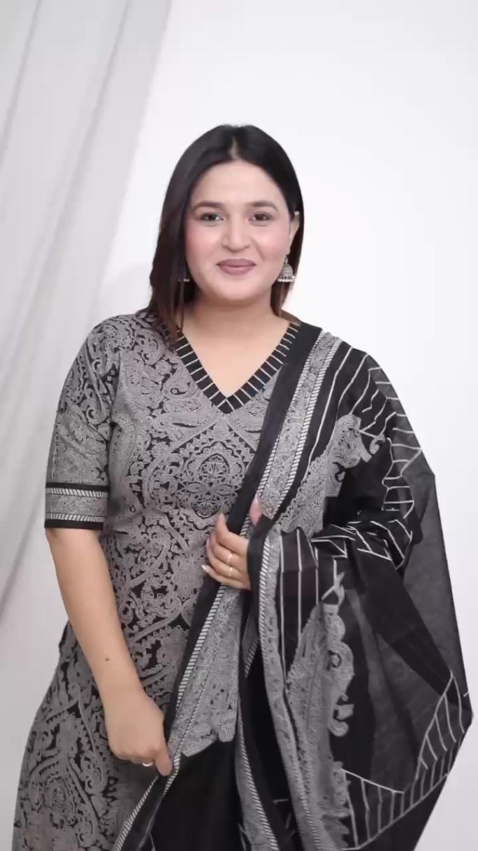 Plus Size Comfortable Cotton 3 Pcs Punjabi Suit With Dupatta [ Export Quality]