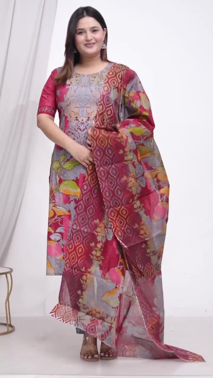 Plus Size Comfortable Cotton 3 Pcs Punjabi Suit With Dupatta [ Export Quality]