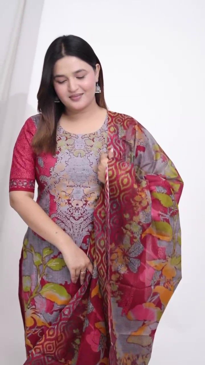 Plus Size Comfortable Cotton 3 Pcs Punjabi Suit With Dupatta [ Export Quality]