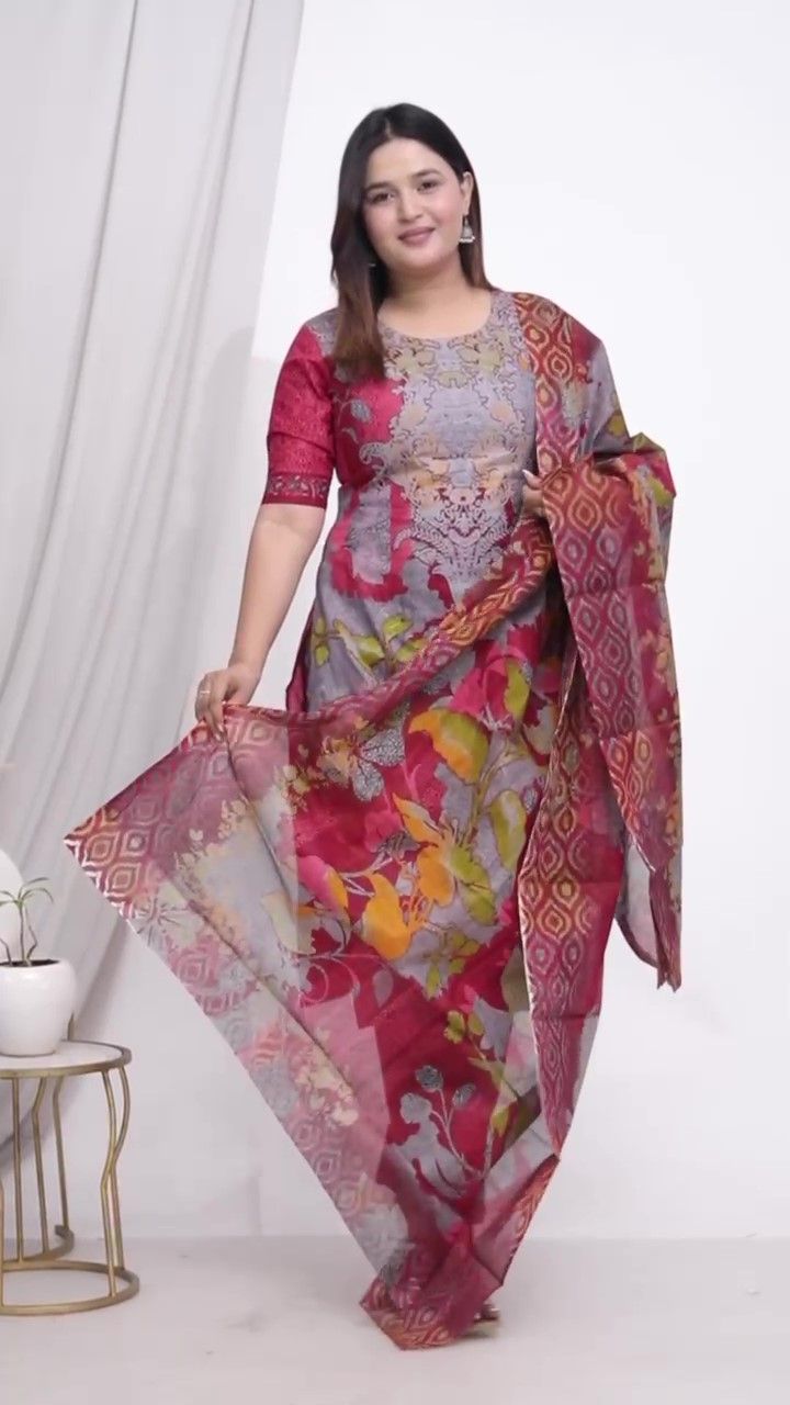 Plus Size Comfortable Cotton 3 Pcs Punjabi Suit With Dupatta [ Export Quality]