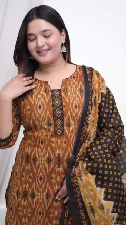 Plus Size Comfortable Cotton 3 Pcs Punjabi Suit With Dupatta [ Export Quality]