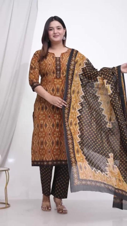 Plus Size Comfortable Cotton 3 Pcs Punjabi Suit With Dupatta [ Export Quality]