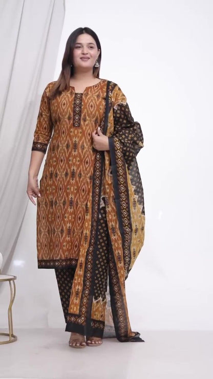 Plus Size Comfortable Cotton 3 Pcs Punjabi Suit With Dupatta [ Export Quality]