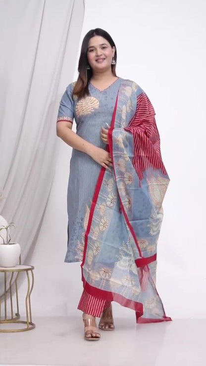 Plus Size Comfortable Cotton 3 Pcs Punjabi Suit With Dupatta [ Export Quality]