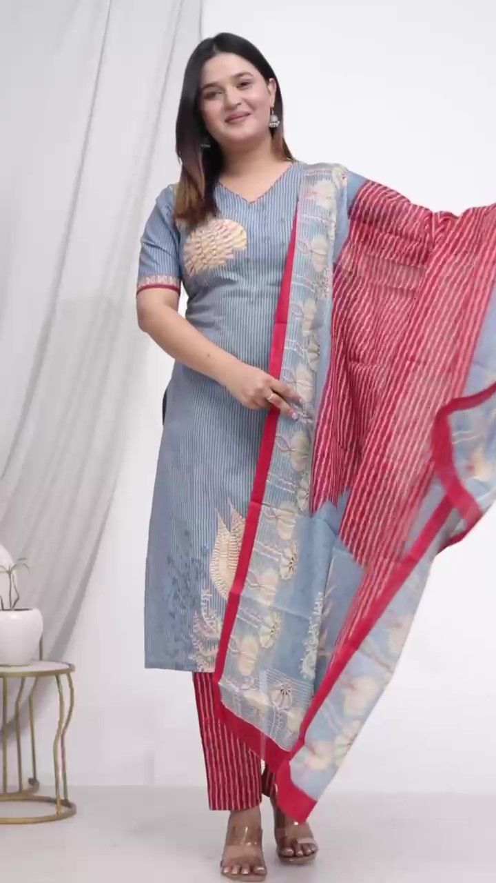Plus Size Comfortable Cotton 3 Pcs Punjabi Suit With Dupatta [ Export Quality]