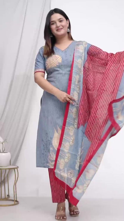 Plus Size Comfortable Cotton 3 Pcs Punjabi Suit With Dupatta [ Export Quality]