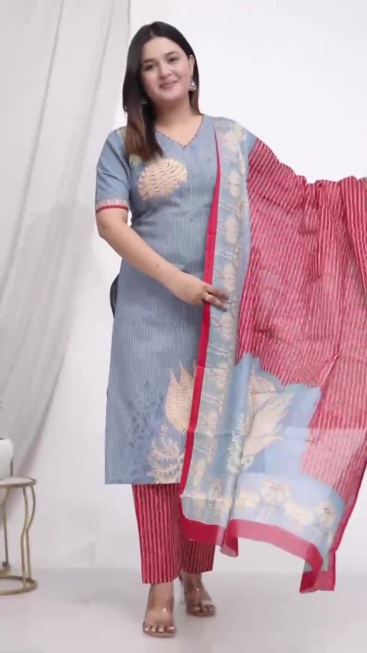 Plus Size Comfortable Cotton 3 Pcs Punjabi Suit With Dupatta [ Export Quality]