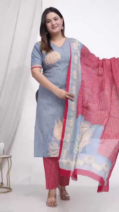 Plus Size Comfortable Cotton 3 Pcs Punjabi Suit With Dupatta [ Export Quality]