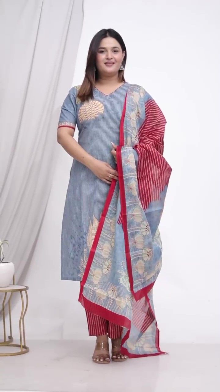 Plus Size Comfortable Cotton 3 Pcs Punjabi Suit With Dupatta [ Export Quality]