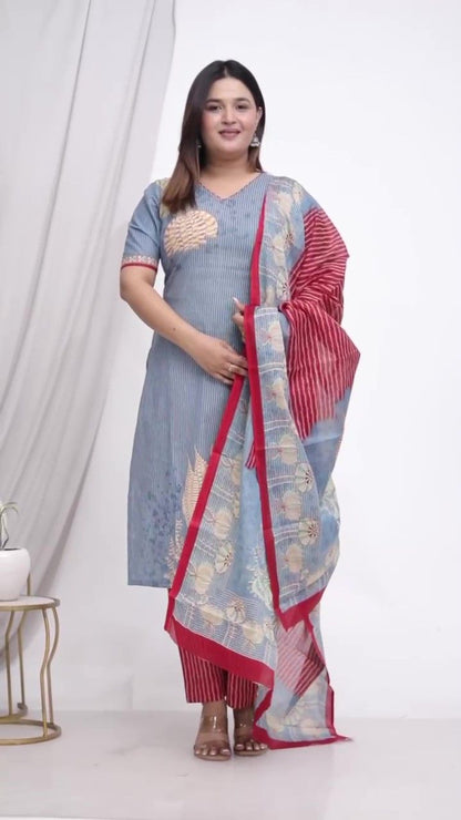 Plus Size Comfortable Cotton 3 Pcs Punjabi Suit With Dupatta [ Export Quality]