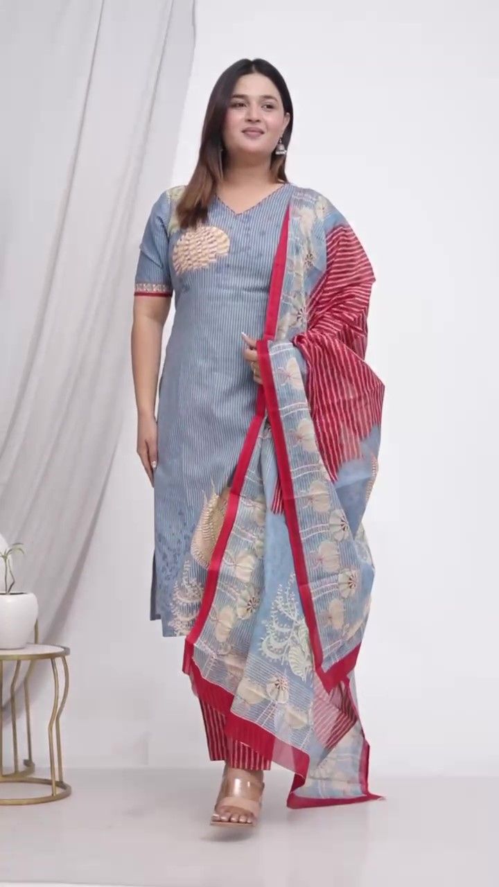 Plus Size Comfortable Cotton 3 Pcs Punjabi Suit With Dupatta [ Export Quality]