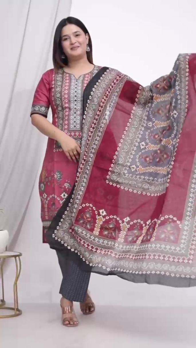 Plus Size Comfortable Cotton 3 Pcs Punjabi Suit With Dupatta [ Export Quality]
