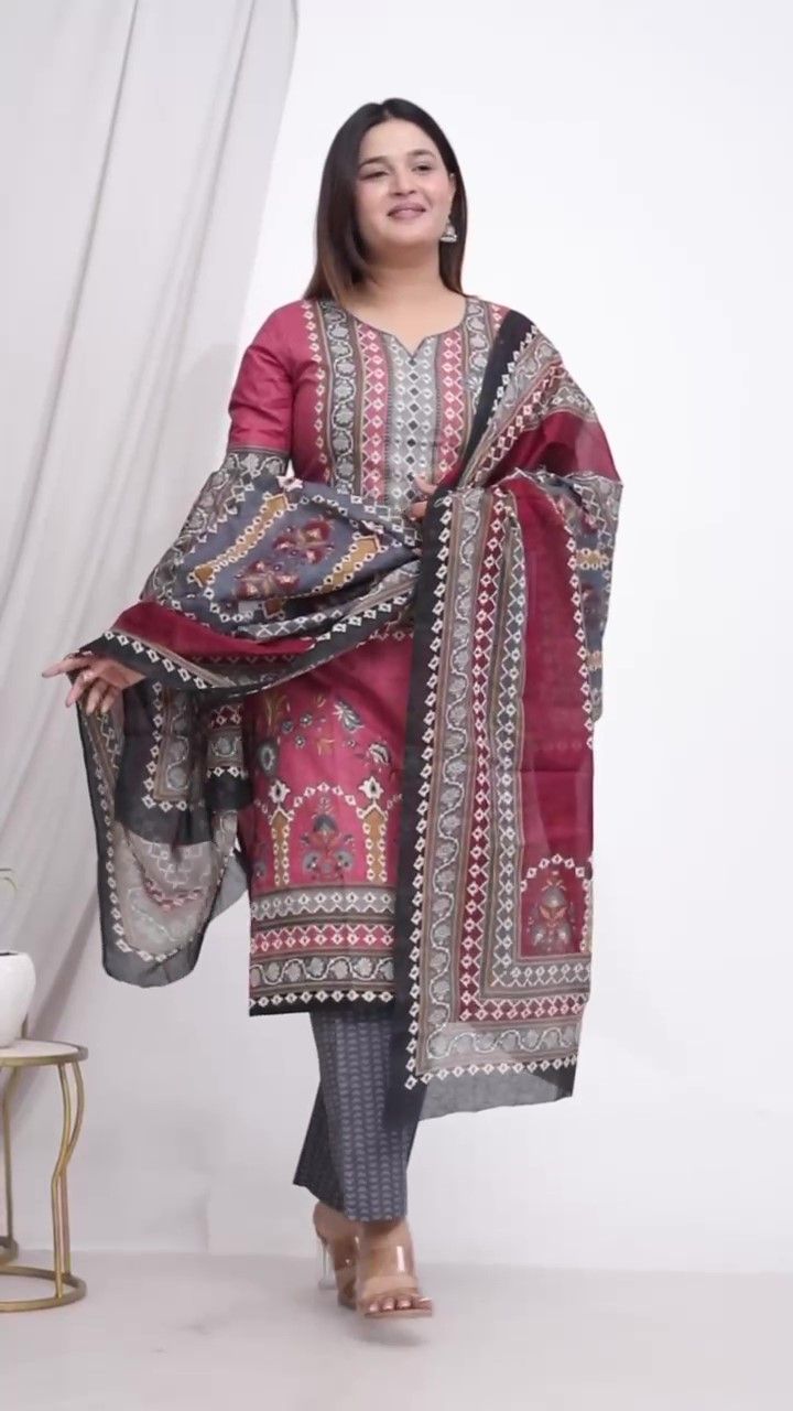 Plus Size Comfortable Cotton 3 Pcs Punjabi Suit With Dupatta [ Export Quality]