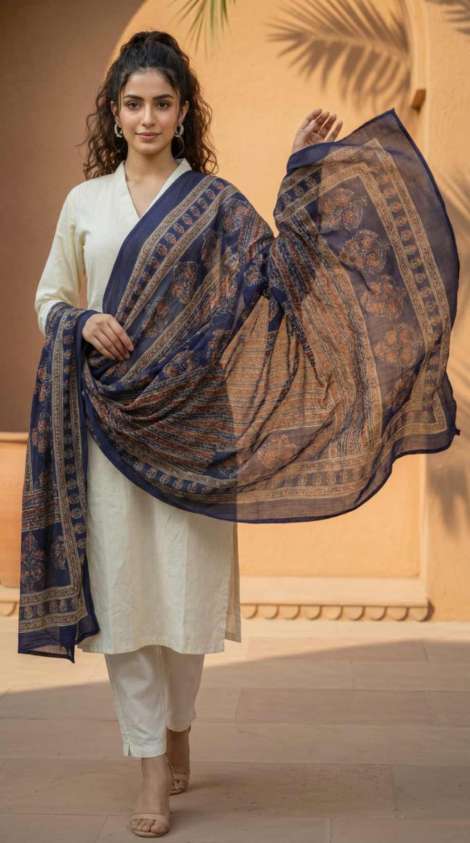 Royal Blue Cotton Traditional Printed Ethnic -Only Dupatta