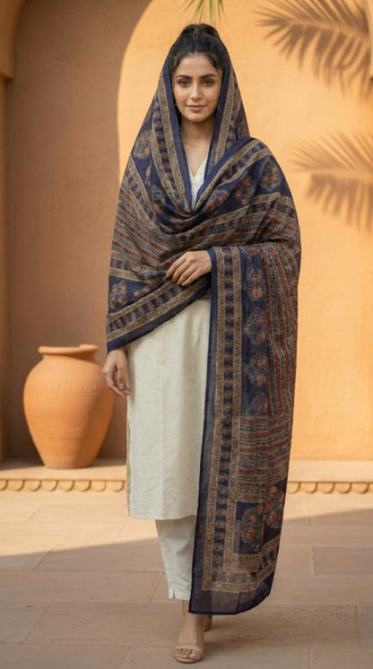 Royal Blue Cotton Traditional Printed Ethnic -Only Dupatta