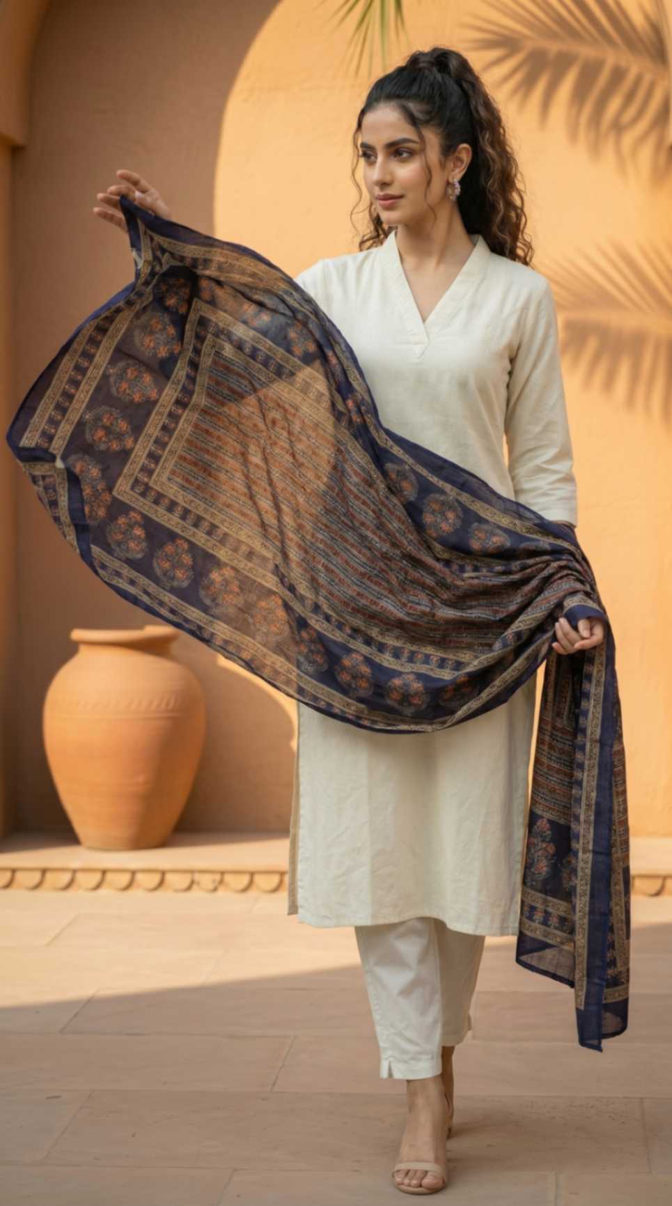 Royal Blue Cotton Traditional Printed Ethnic -Only Dupatta